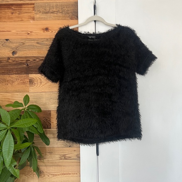 Topshop Fuzzy Eyelash Black Short Sleeve Sweater - Picture 2 of 4